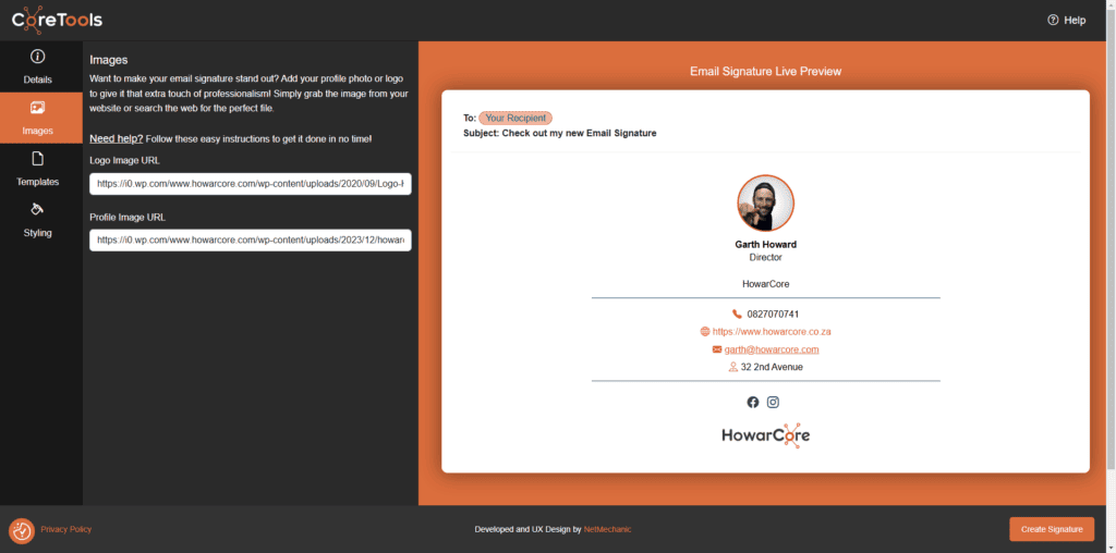Email Signature Generator Step 2 - Logo and Profile Image