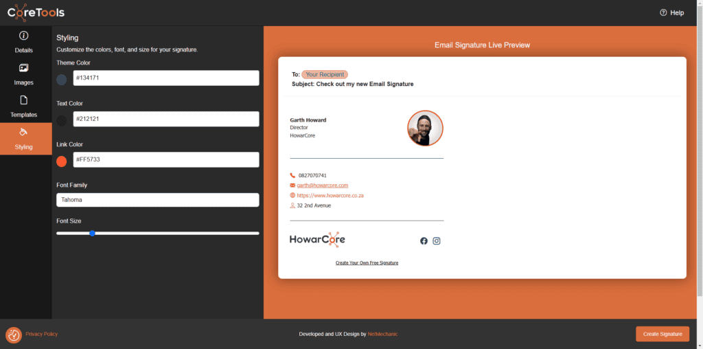 Style your email signature - step 4